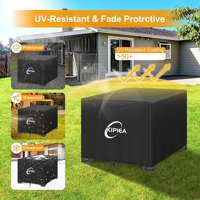 Kipiea Square Fire Pit Cover - Upgraded 600D Strong Tear Resistant, 100% Waterproof Fire Pit Table Cover, UPF 50+ Outdoor Firepit Cover Square Fading Resistant, 40" L x 40" W x 24" H