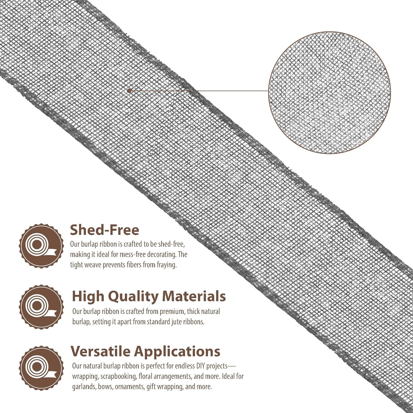 Mandala Crafts Gray Burlap Ribbon 2.5 Inches Wide Jute Ribbons for Crafts - 20 Yds Roll Rustic Burlap Wrap Trim Ribbons for Wreaths Bows Wedding Party Decoration