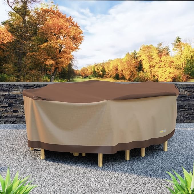 DUCKCOVERS Ultimate Waterproof Rectangular/Oval Patio Table with Chairs Cover, 107 Inch