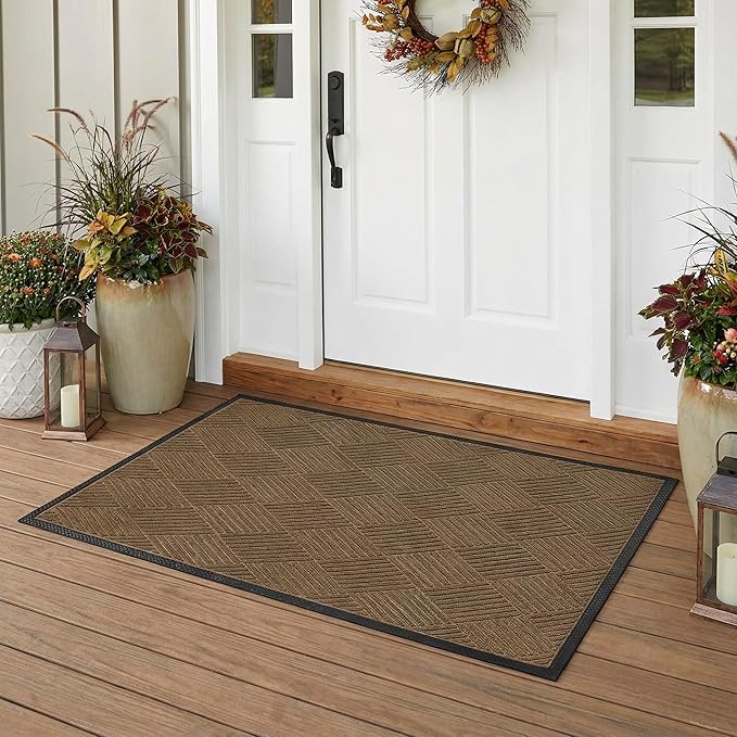 Ecomills Deluxe Diamond Entrance Door Mat, Large Heavy Duty Absorbent Rubber Rug, Brown, 3' X 4' feet