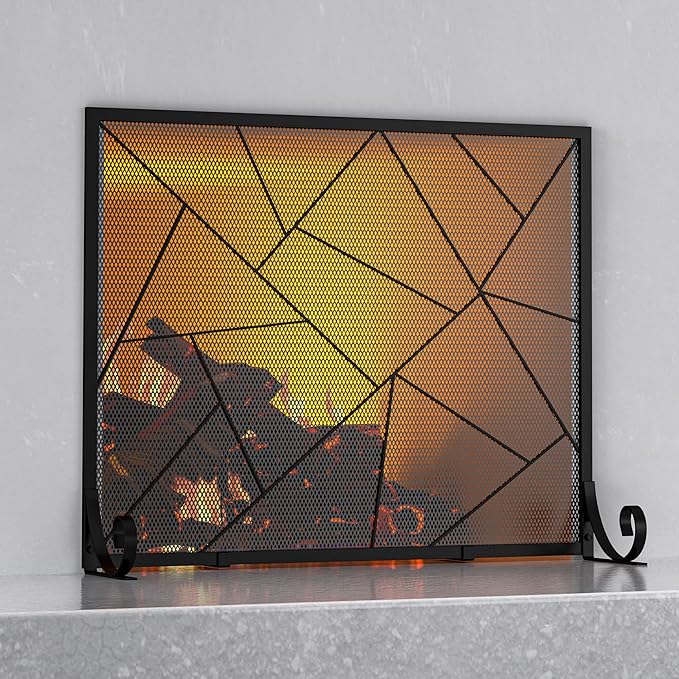 Fire Beauty Fireplace Screen Decorative Mesh Geometric Fire Spark Guard Gate Cover for Home