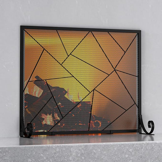 Fire Beauty Fireplace Screen Decorative Mesh Geometric Fire Spark Guard Gate Cover for Home