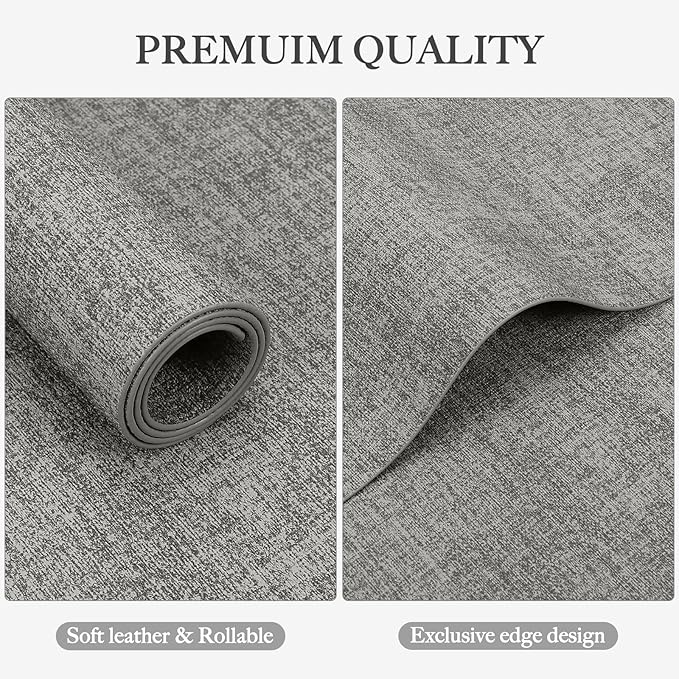 Faux Leather Heat Resistant Placemats Set of 6 – Waterproof Oilproof Wipeable Dining PU Place Mat Easy Clean Table Mats for Kitchen/Dining/Party/Holiday, Light Grey