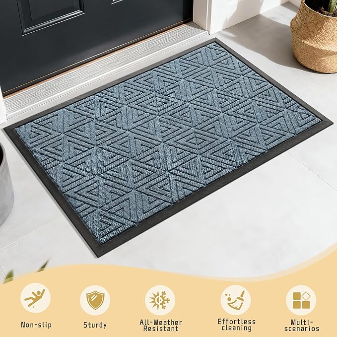 Yimobra Outdoor Mats for Front Door 29.5x17, Stops Mud & Dirt at Entrance, Fits Garage & Patio, All-Weather Waterproof Non Slip Outdoor Indoor Welcome Mat, Mix Blue