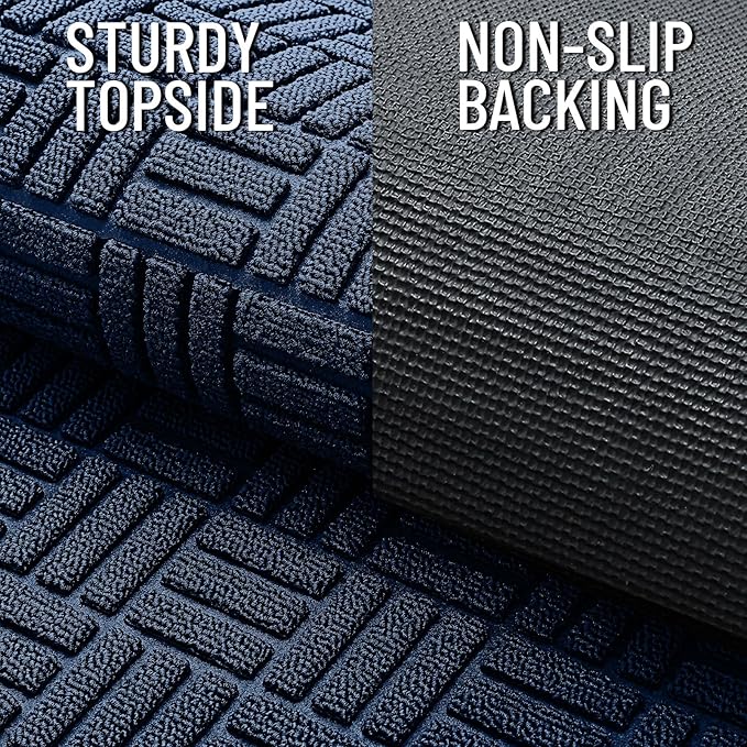 OLANLY Front Door Mat Outside Entrance 59x23, Absorbent, Heavy Duty Sturdy Natural Rubber Doormat Indoor Outdoor, Non-Slip, Stain and Fade Resistant, Low Profile Floor Mat for Entryway, Navy Blue