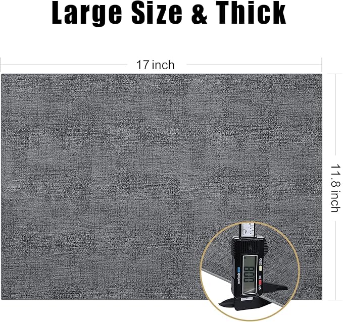 Homaxy Faux Leather Heat Resistant Placemats for Dining Table Set of 6, Waterproof Wipeable Washable PU Table Mats, Easy to Clean Anti-Slip Place Mats, 11.8" x 17", Dark Grey