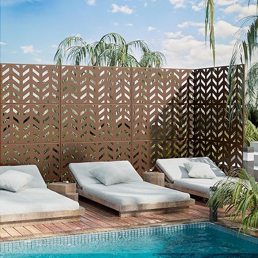 Casaphoria Metal Privacy Screen Outdoor, 72" H x 47" W Freestanding Decorative Privacy Screen for Patio Deck Balcony Garden with Stable Base, Brown Keith