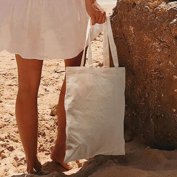 DISCOUNT PROMOS Cotton Canvas Tote Bags Set of 10, Bulk Pack - Reusable, Great for Shopping, Grocery, Beach, Picnic, Wedding Favors - Natural