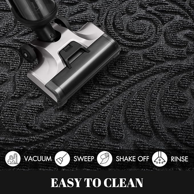 Yimobra Large Door Mat Outside Entrance 47x24, Waterproof Sturdy Outdoor Mats for Front Door, Heavy Duty Non-Slip Doormat for Garage Patio Entryway Indoor, Easy Clean, Black