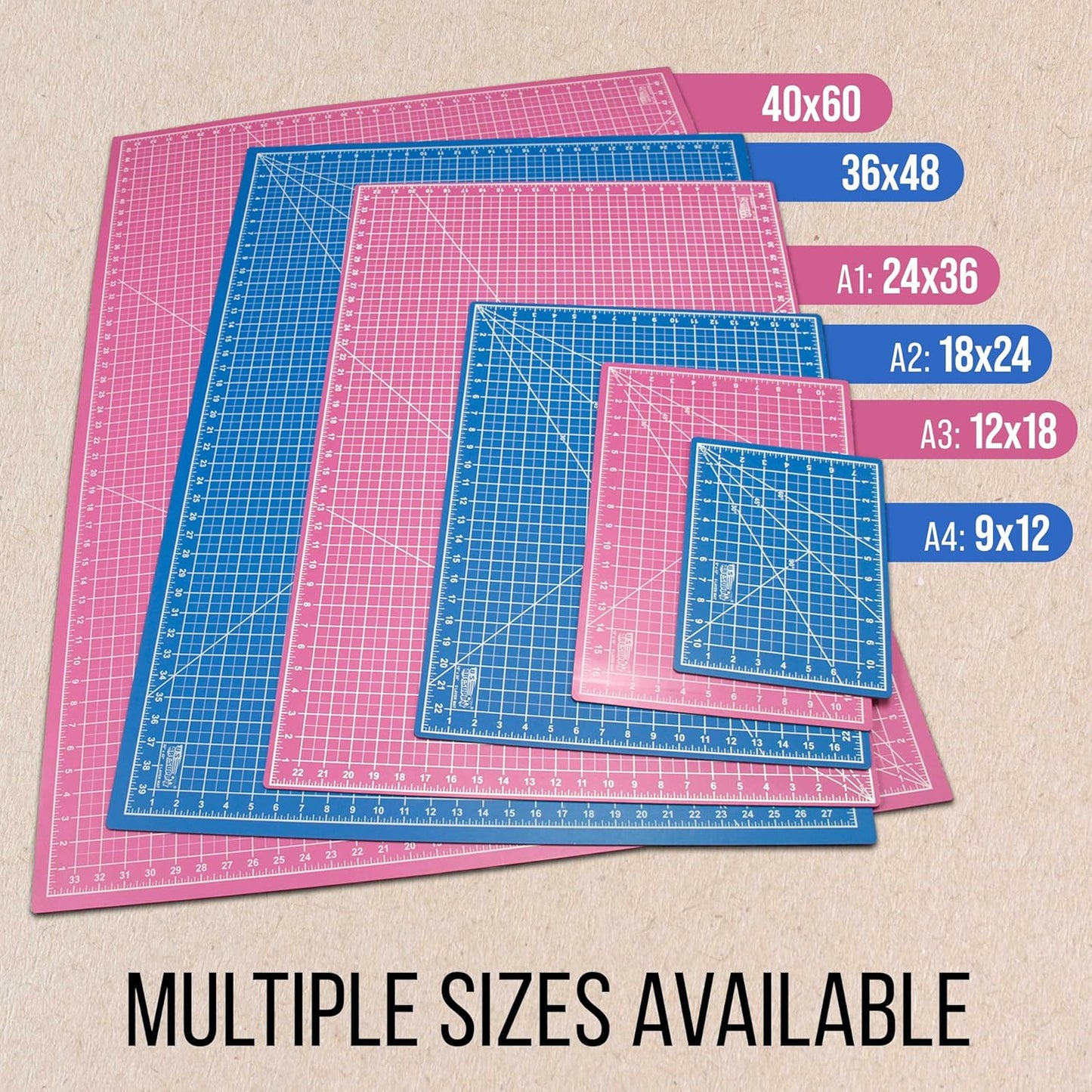 U.S. Art Supply 18" x 24" Self-Healing Cutting Mat 5-Ply (2 Pack) - Double-Sided Pink/Blue Craft Mat, Non-Slip Cutting Mats for Crafts, Sewing, Quilting, Scrapbooking