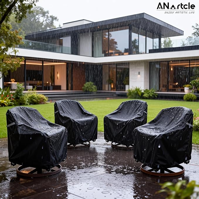 Swivel Patio Chair Cover 4 Pack,600D Waterproof Heavy Duty Outdoor Chair Cover(33 W x 35 D x 36 H inches),Patio Furniture Covers,Outdoor Furniture Covers Waterproof,Black