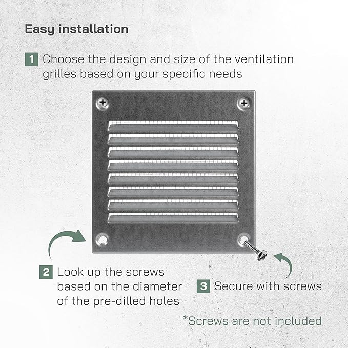 Vent Systems 4'' x 4'' Inch (Overall Dimensions) Pack of 5 - Galvanized Air Vent Cover - Metal Air Return Grill with Built in Guard Screen - HVAC Ducting Vent Duct Cover for Interior, Exterior Use
