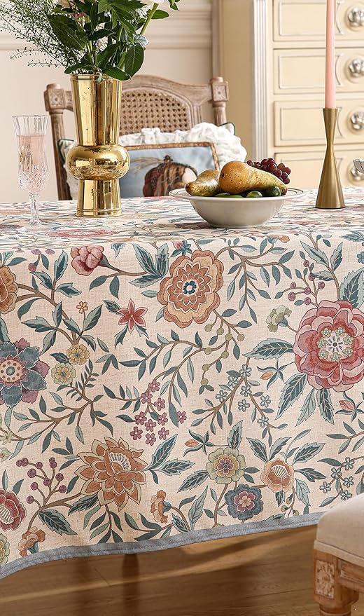 Designer Linen Square Tablecloth,Vintage William Morris Floral Table Cloth with Colorful Pattern,Decor Table Cover for Kitchen,Dining,Thanksgiving,Christmas,67"*67"-Flowershadow a