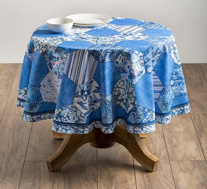 Maison d' Hermine Table Cloth Round Table 100% Cotton 69 Inches Tablecloth Reusable Decorative Everyday Use for Dining Room, Farmhouse, Home, Party, Festive & Wedding Spring Summer - Summer Blues