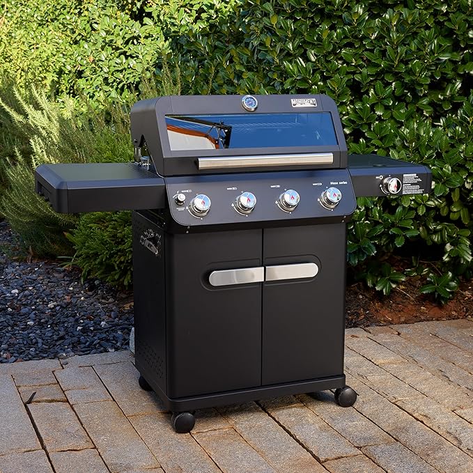 Monument Grills 4+1 Outdoor Barbecue Stainless Steel 4 Burners & 1 Side Burner Propane Gas Grill, 52,000 BTU Patio Garden Barbecue Grill with Knob Controls, Mesa425, Black