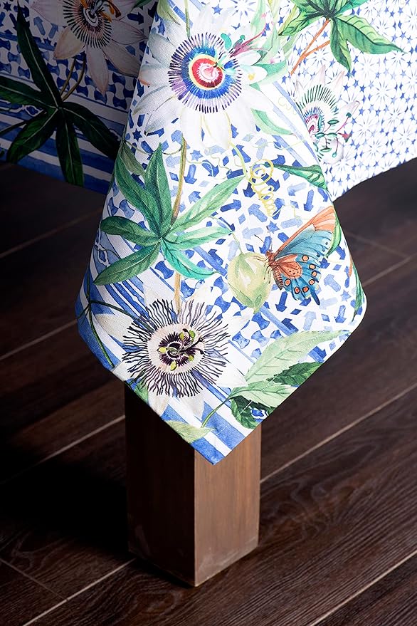 Maison d' Hermine Table Cloth Square Table 100% Cotton 60 x 60 Inches Tablecloth Reusable Decorative Everyday Use for Dining Room, Farmhouse, Home, Party, Festive & Wedding Spring Summer - Passiflora