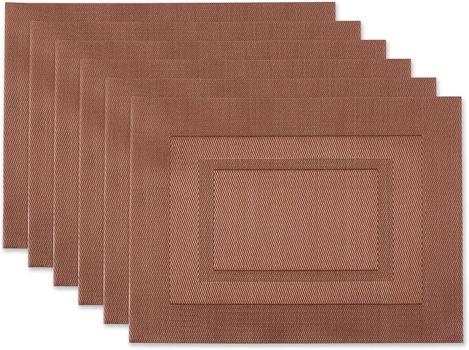 DII PVC Tabletop Collection Woven Indoor/Outdoor, Placemat Set, 13x17.25, Cinnamon, 6 Piece