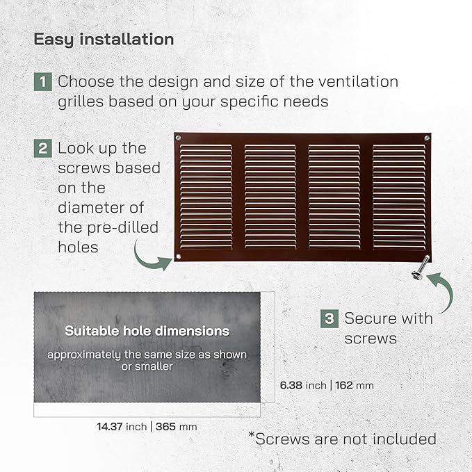 Vent Systems 16" x 8" Inch Brown Metal Air Vent Cover - 3 Pack - Louvered Wall Grille with Built-in Mesh Screen - Durable HVAC Duct Cover for Exhaust and Supply in Home, Garage - Indoor & Outdoor Use