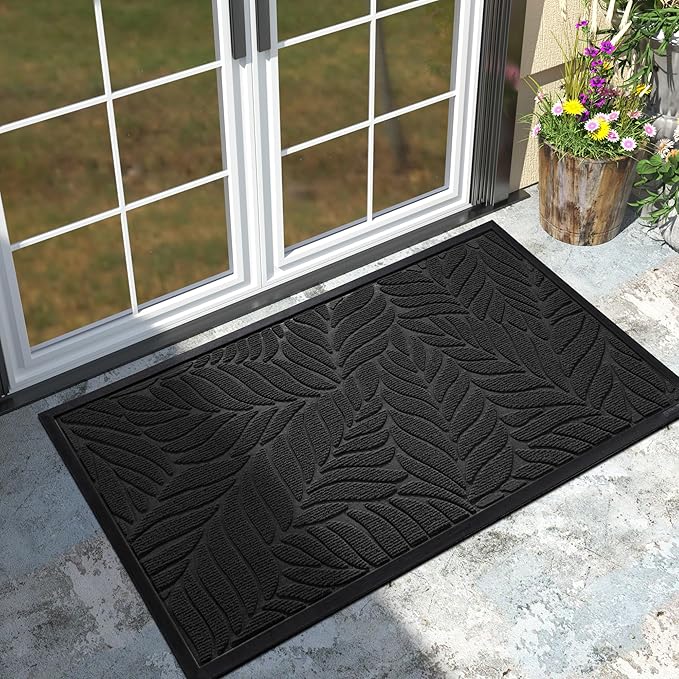 Yimobra 47x32 Large Door Mat Outdoor Indoor, All-Season Waterproof Door Mat Outside Entrance, All-Weather Non-Slip Outside Doormat for Garage Patio Entryway, Black