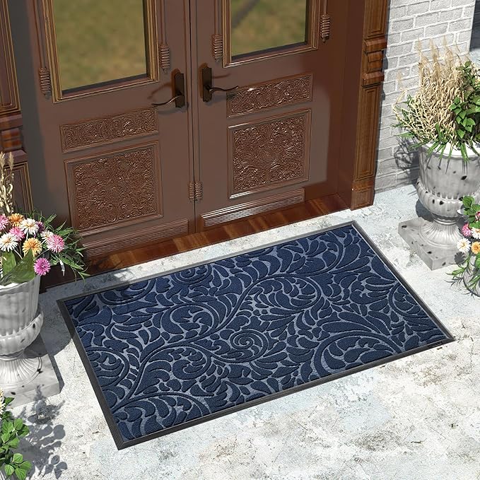 Yimobra Large Door Mat Outside Entrance 47x32, Waterproof Sturdy Outdoor Mats for Front Door, Heavy Duty Non-Slip Doormat for Garage Patio Entryway Indoor, Easy Clean, Blue