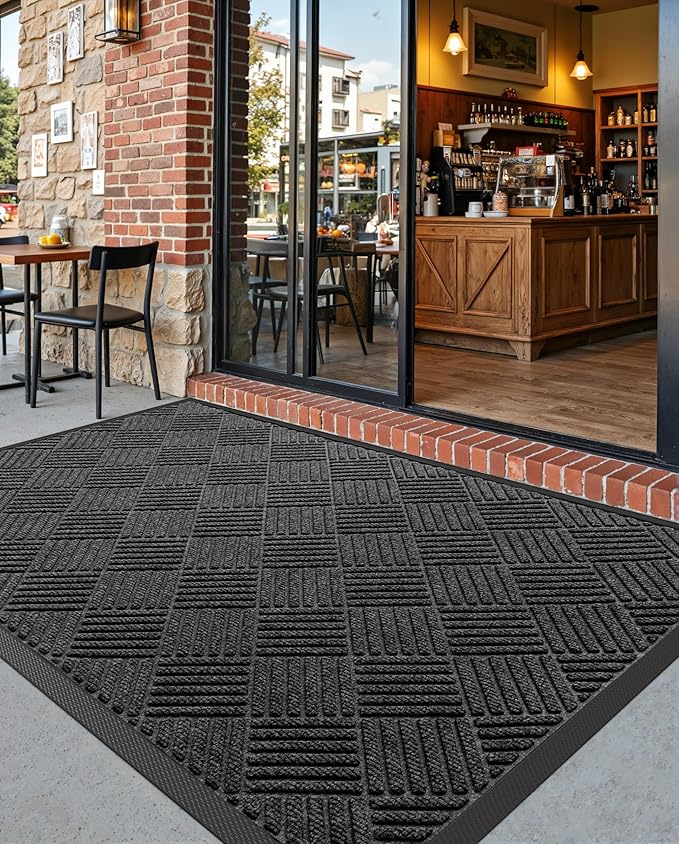 DEXI Front Door Mat Outside Entrance, 2x3 ft Rubber Entry Doormat Heavy Duty, Welcome Mats Non Slip for Inside House Floor Entryway Back Doors Exterior Patio, Diamond Black