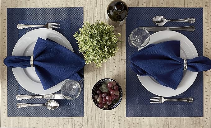 DII PVC Tabletop Collection Woven Indoor/Outdoor, Placemat Set, 13x17.25, Nautical Blue, 6 Piece