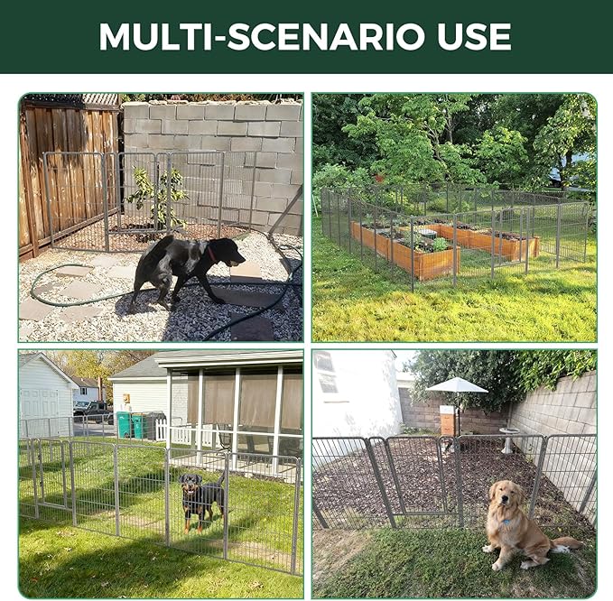 FXW Garden Fence Outdoor for The Yard – 45in(H) x 109.4ft(L) Heavy Duty Metal Animal Barrier for Dog and Rabbit, Decorative Dog Fence, 48 Panels, Silver
