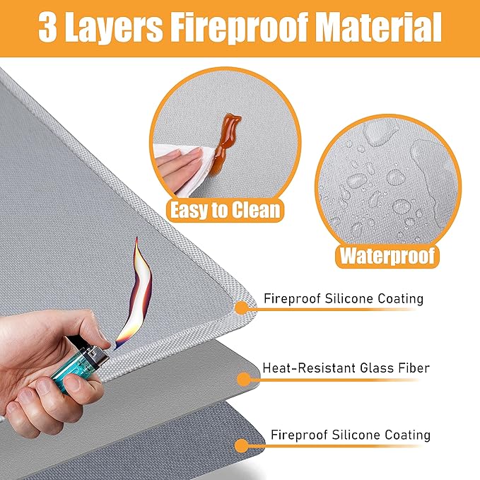 24 x 31 in Heat Resistant Grill Mats for Outdoor Tabletop Grill to Protect Your Prep Table and Outdoor Grill Table, Fire Proof & Water Proof & Oil Proof BBQ Mat - Grey(0.6mm)