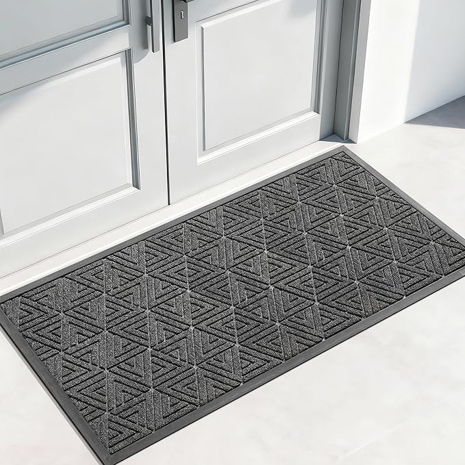 Yimobra Large Door Mat 47x24, All-Weather Waterproof Non-Slip Welcome Matt Outdoor, Heavy Duty Non Slip Doormat for Entryway for Patio and Garage Indoor, Easy Clean, Mix Grey