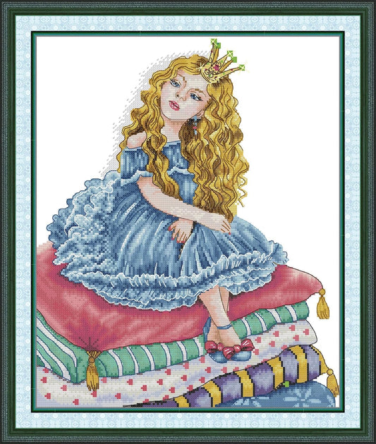 Threadhaven Cross-Stitch Kit 14CT Aida Counted Embroidery Complete Set with Fabric, Threads, Needles & Chart-Premium Beautiful Girls Design for Adults & Beginners- Little Princess 13.8''×16.5''