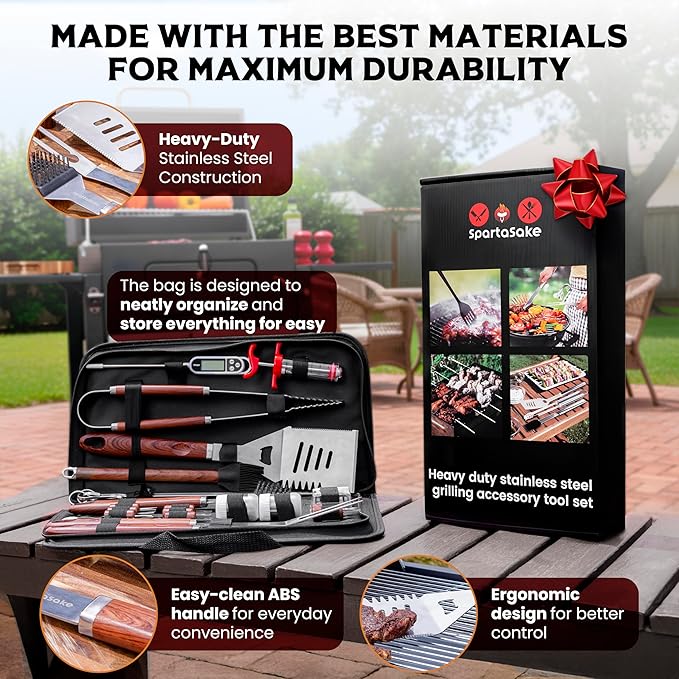 SpartaSake BBQ Grilling Accessories - Stainless Steel Barbecue Grill Tools Accessories kit Spatula Thermometer Tongs for Blackstone Griddle Outdoor Camping-Grill Set Gifts for dad Men Women(24 pcs)