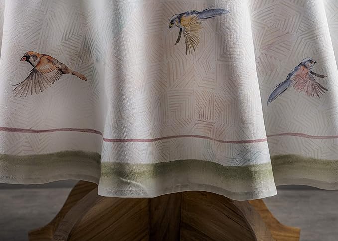 Maison d' Hermine Table Cloth Round Table 100% Cotton 63 Inches Tablecloth Reusable Decorative Everyday Use for Dining Room, Farmhouse, Home, Party, Festive & Wedding Spring Summer - Flying Birds