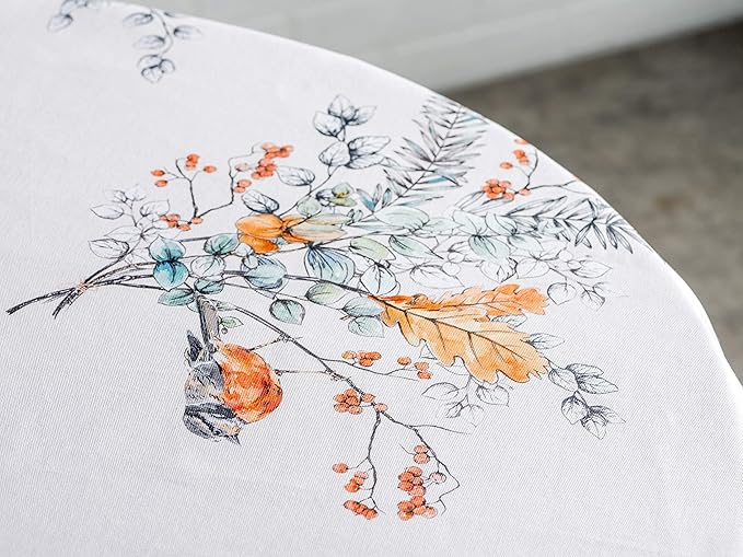 Maison d' Hermine Table Cloth Round Table 100% Cotton 69 Inches Fall Tablecloth Reusable Everyday Use for Thanksgiving Christmas Decorations Dining Farmhouse Party (Whitish Shabby Chique)