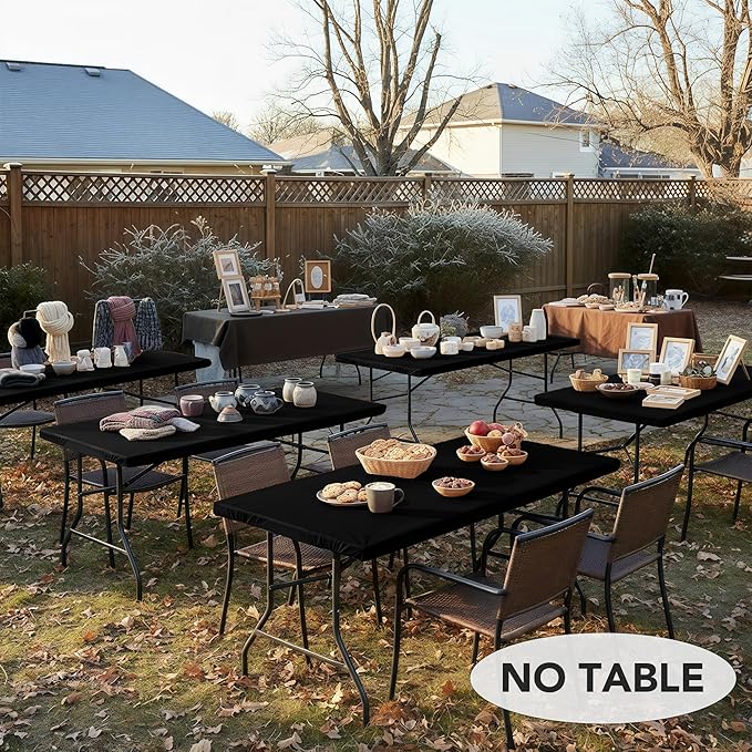 LUSHVIDA 10 Packs Vinyl Tablecloths with Flannel Backing for 4ft Rectangle Folding Table Cloths - Waterproof Plastic Picnic Table Covers with Elastic Corners, 30x48 inch, Black