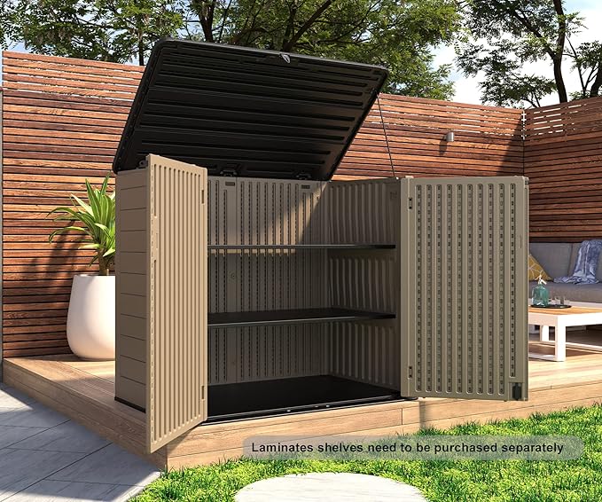 HOMSPARK Storage Shed Weather Resistance, Multi-Purpose Outdoor Storage Cabinet for Backyards and Patios, Horizontal Storage Shed for Lawnmower, Patio Accessories (Brown, X Large - 48 cu.ft)