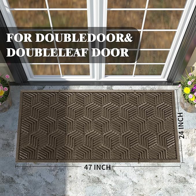 Yimobra Large Door Mat 47x24, All-Season Waterproof Outdoor Mats for Front Door Entrance with Drainage Holes, Heavy Duty Non-Slip Doormat for Garage Patio Entryway Indoor, Brown