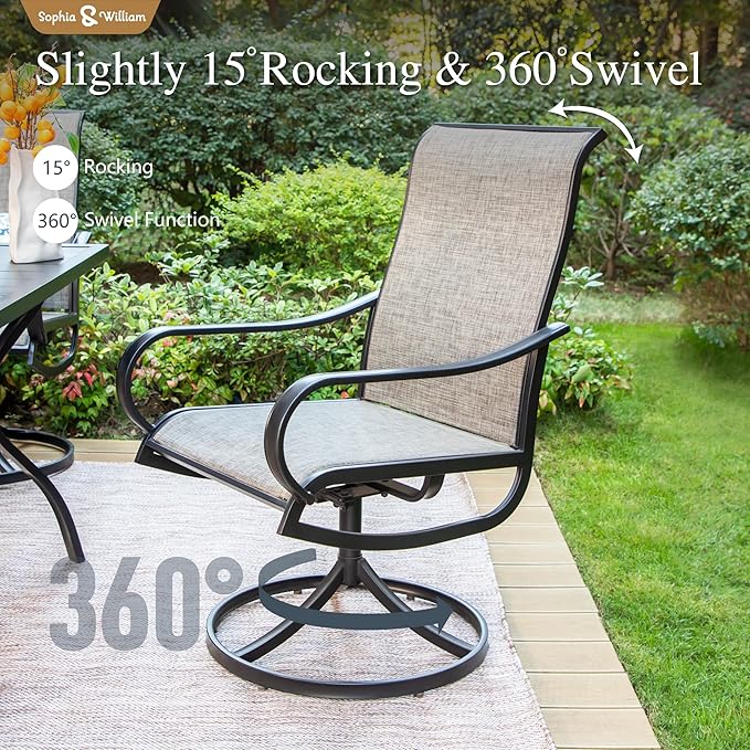 Sophia & William Outdoor Dining Set Patio Dining Set for 6 Outdoor Table and Chairs 7 Pieces Outdoor Patio Set with Swivel Patio Chairs 60"x 38" Metal Table for Garden Pool All Weather Brown