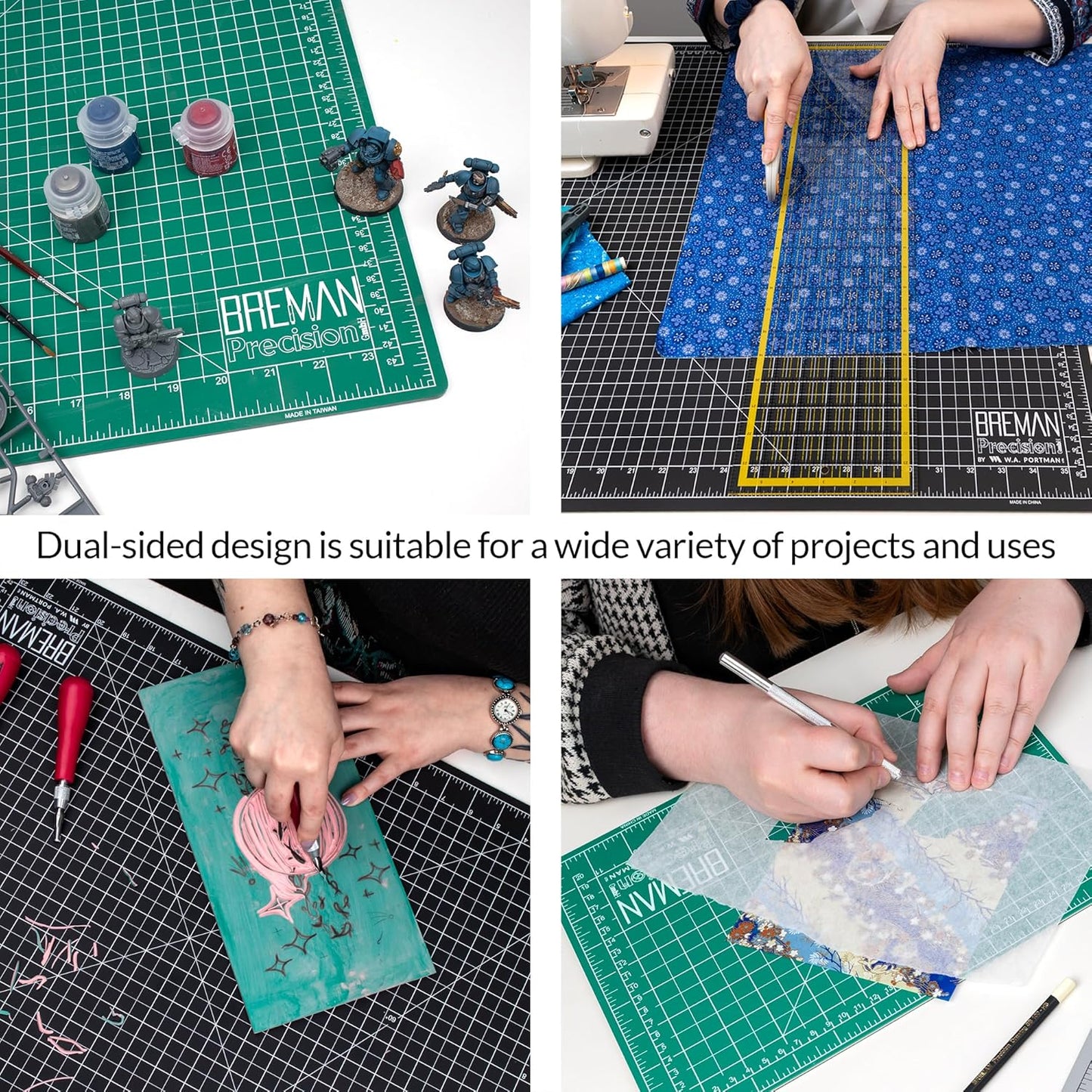 Breman Precision 12x18 Inch Self Healing Cutting Mat - 2-Sided 5-Ply PVC Green/Black Cutting Mats for Crafts, Sewing, Quilting and DIY Projects - Durable and Non-Slip Design with Precise Grid Lines