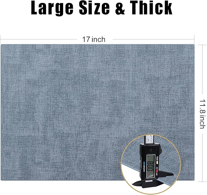 Homaxy Faux Leather Heat Resistant Placemats for Dining Table Set of 8, Waterproof Wipeable Washable PU Table Mats, Easy to Clean Anti-Slip Place Mats, 11.8" x 17", Blue