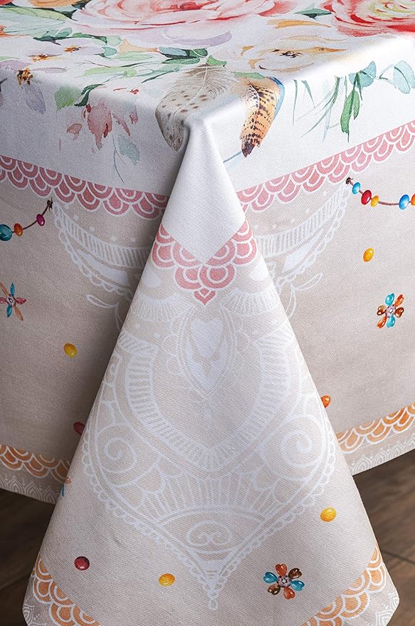 Maison d' Hermine Table Cloth Square Table 100% Cotton 60 x 60 Inches Tablecloth Reusable Decorative for Dining Room, Farmhouse, Home, Party, Festive & Wedding Spring Summer - Ibiza - Beige