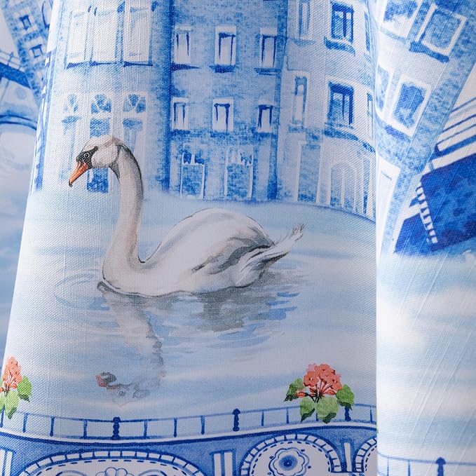 Maison d'Hermine Table Cloth Round Table 100% Cotton Tablecloth for Dining Room, Farmhouse, Home, Hotel, Parties & Wedding - Ideal for Easter Decorations Spring & Summer (Amsterdam Canals, 63" Round)