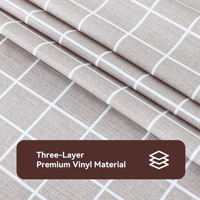 Romanstile Rectangle Vinyl Tablecloth, 100% Waterproof Oil-Proof Checkered Plastic Table Cloth, Heavy Duty Wipeable Table Covers for Dining, Camping, Picnic, Outdoor - 52 x 70 Inch, Sand