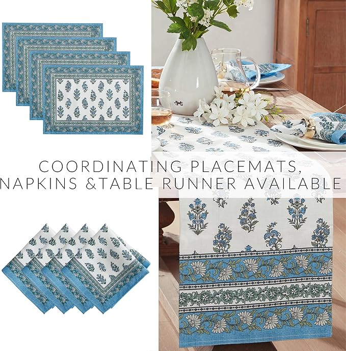 Elrene Home Fashions Tropez Paisley Block Print Coastal Stain & Water Resistant Indoor/Outdoor Fabric Rectangle Tablecloth, 60"x144"