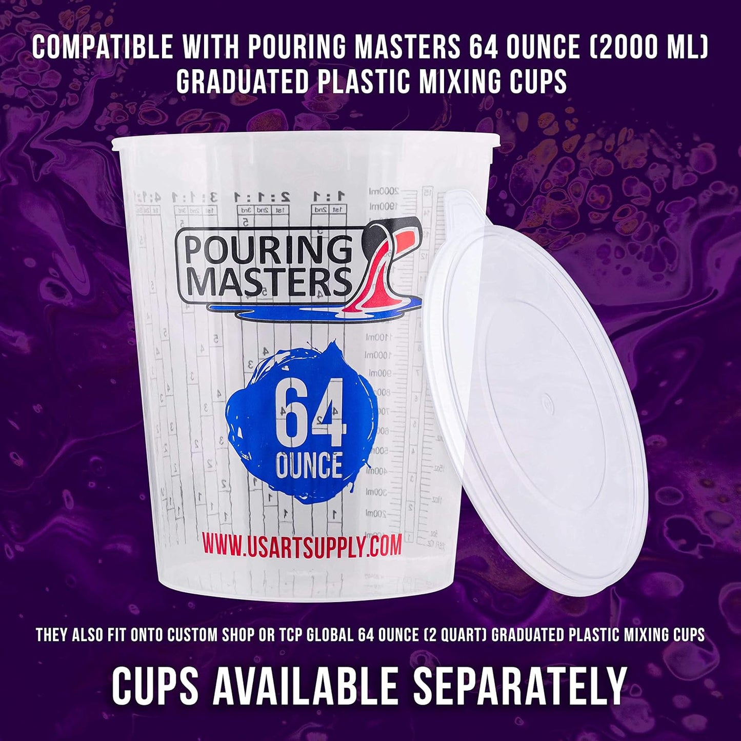 Pouring Masters 12-Pack Mixing Cup Lids for 64 Oz (2000ml) Graduated Plastic Measuring Cup Lids - Storage Seal Top for Pouring Masters Automotive Paint Mixing Cups, Epoxy Resin, Art Supplies