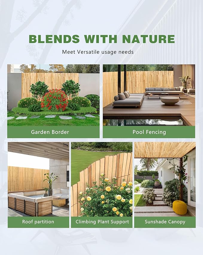 6.5ft x 13ft Bamboo Slat Screening Roll, Natural Bamboo Privacy Fence Panels for Outdoor Garden, Patio, Yard, Balcony, Privacy Screen Divider