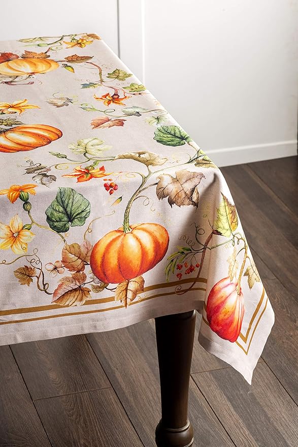 Maison d' Hermine Table Cloth Rectangle Table 100% Cotton 70 x 120 Inches Fall Tablecloth Reusable Everyday Use for Thanksgiving Christmas Decorations Dining Farmhouse Party (Potiron)