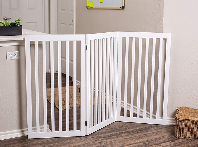 INTERNET'S BEST Dog Gate Indoor Freestanding Pet Barrier, Folding Wood Dog Fence, Extra Wide Doorway Puppy Gate, Indoor Animal Privacy Panel, Wooden Cat Fence - 3 Panel - 36", White
