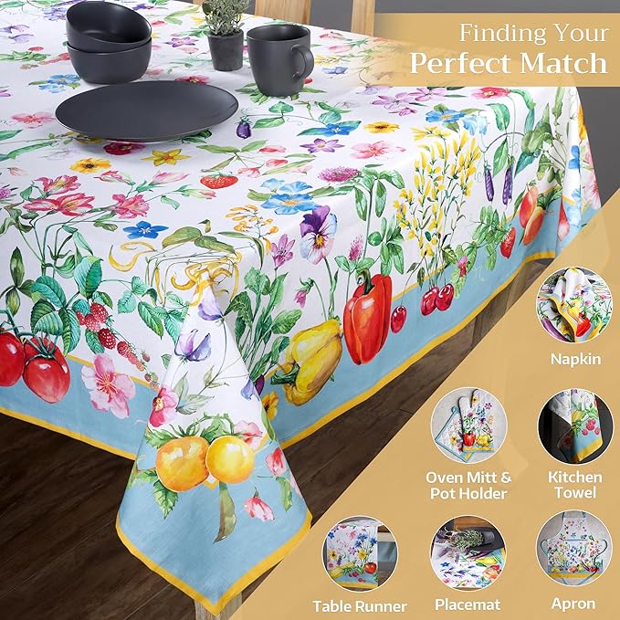 Maison d' Hermine Table Cloth Rectangle Table 100% Cotton 70 x 108 Inches Tablecloth Reusable Decorative Everyday Use for Dining Room, Farmhouse, Home, Party, Festive & Wedding Spring Summer - Giverny