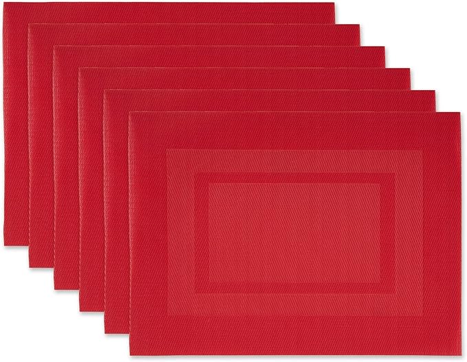 DII PVC Tabletop Collection Woven Indoor/Outdoor, Placemat Set, 13x17.25, Tango Red, 6 Piece