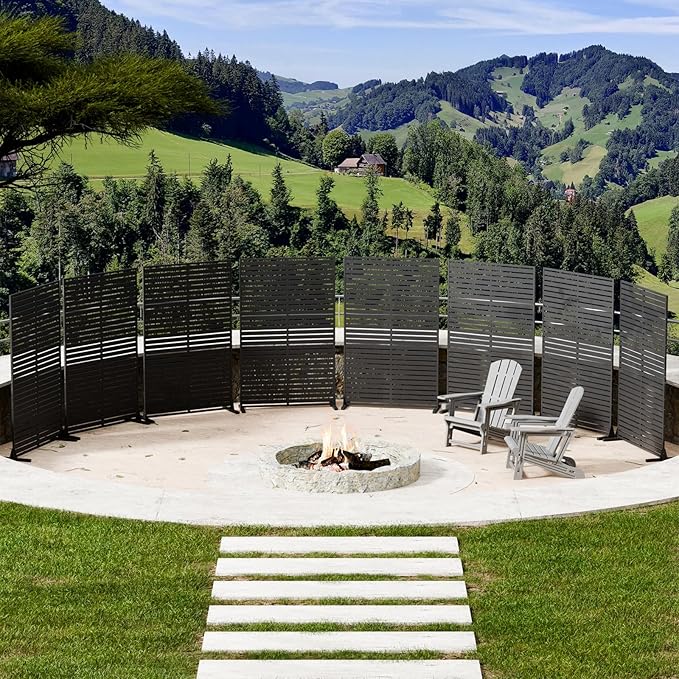 Privacy Fence Screen with Stand 6 Panel 72" H×47" W HDPE Decorative Panels with Steel Poles and Stand, Air Conditioner Fence Panels, Privacy Screen for Outdoor Backyard, Balcony, Pool